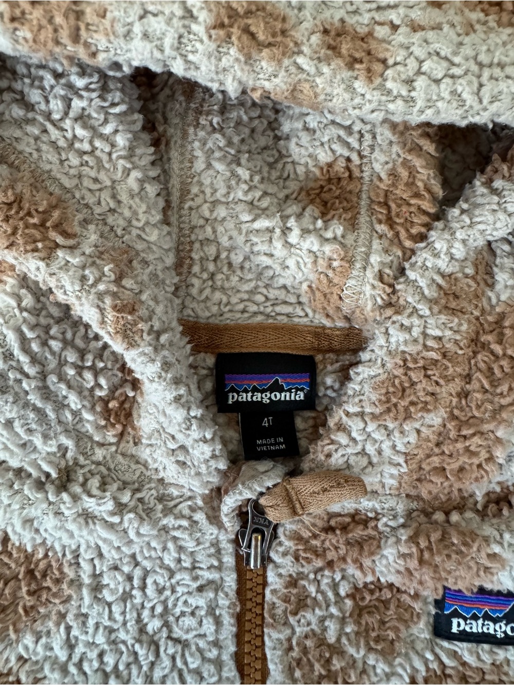 Patagonia Cream and Tan Sherpa Fleece - Baby Furry Friends Hoodie - Picture 2 of 4